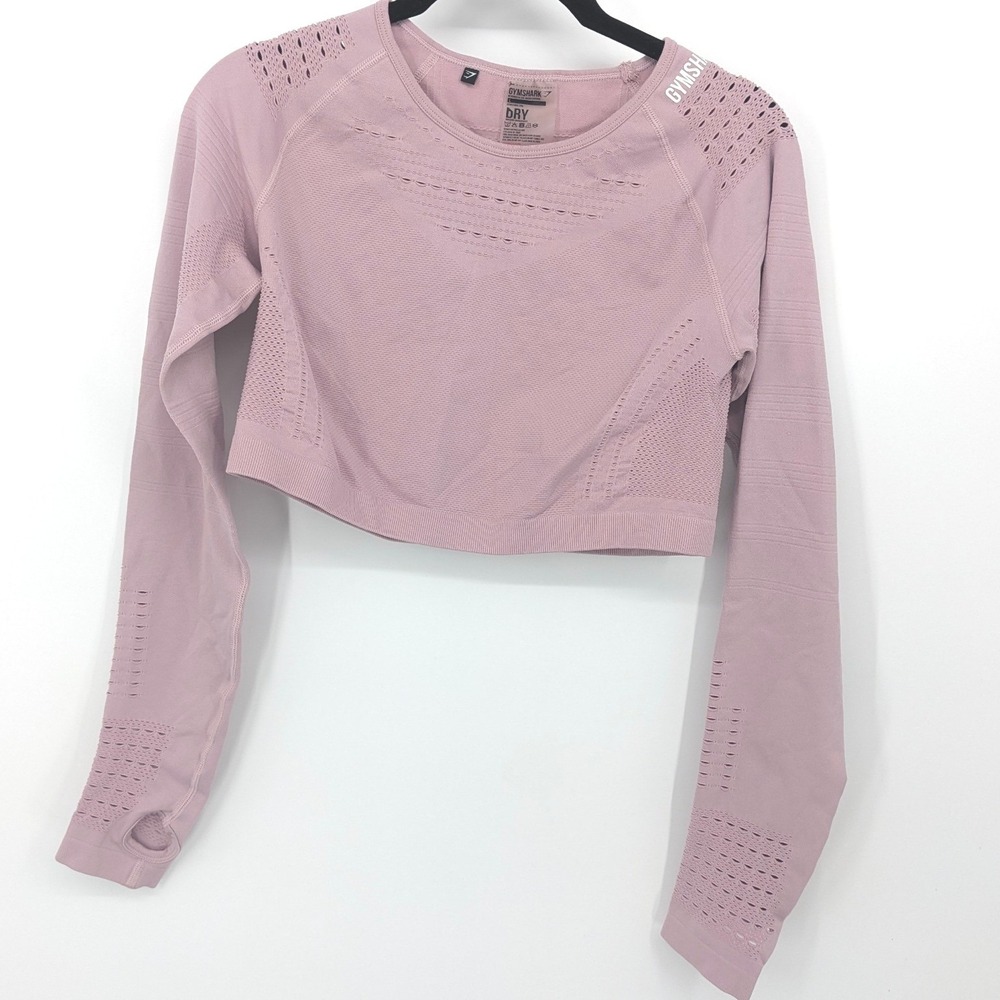 Gymshark Crop‎ Top Athletic Long Sleeve Large Pink Vital Seamless 2.0 Workout